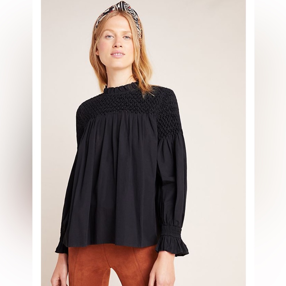 Anthropologie Maeve black smocked top